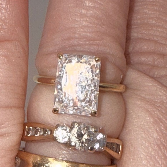 Radiant Cut CZ Solitaire Ring 14k Gold Plated Sterling Silver Engagement Promise - Picture 6 of 9